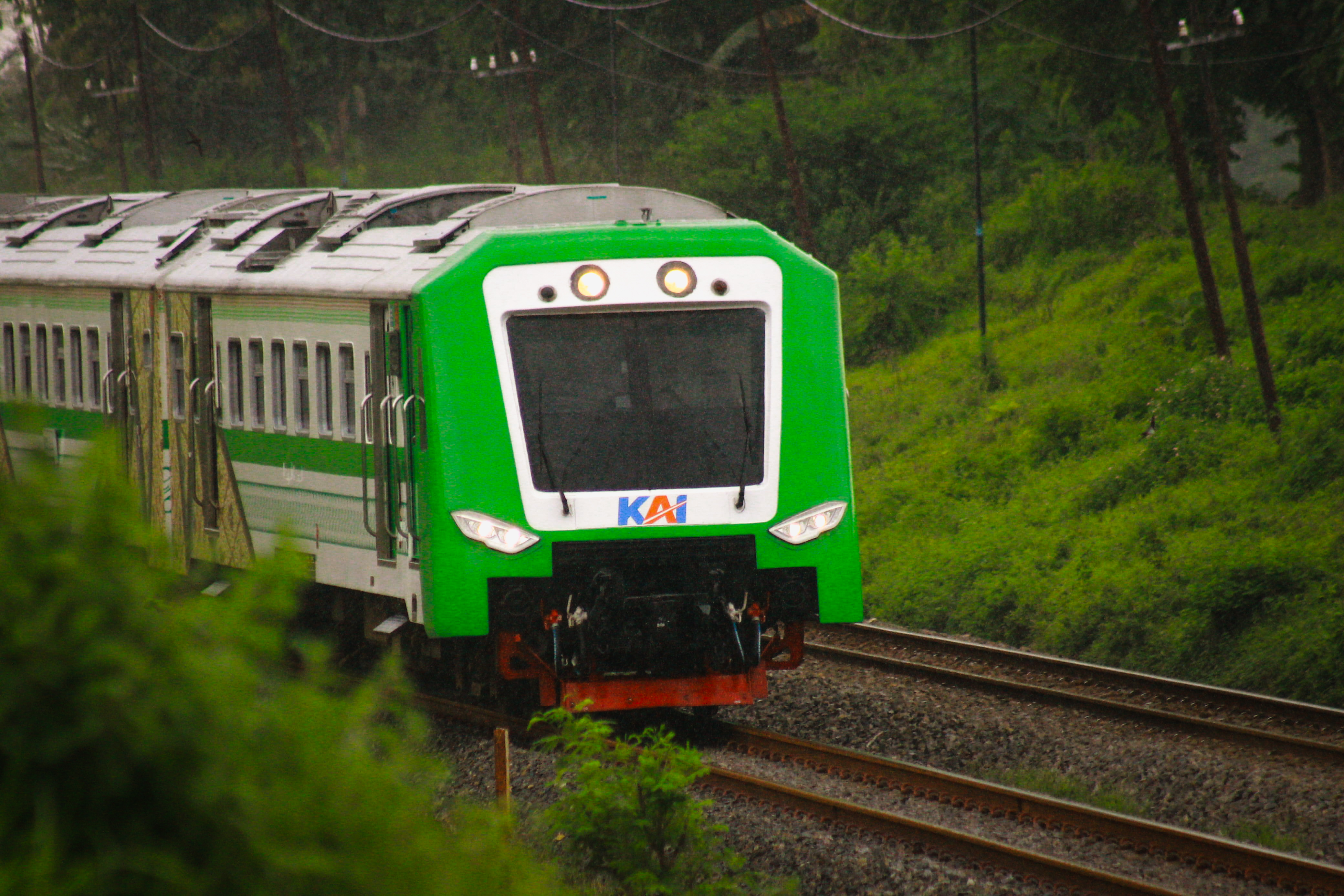Kereta bias madiun-solo melintas i tebing rendah