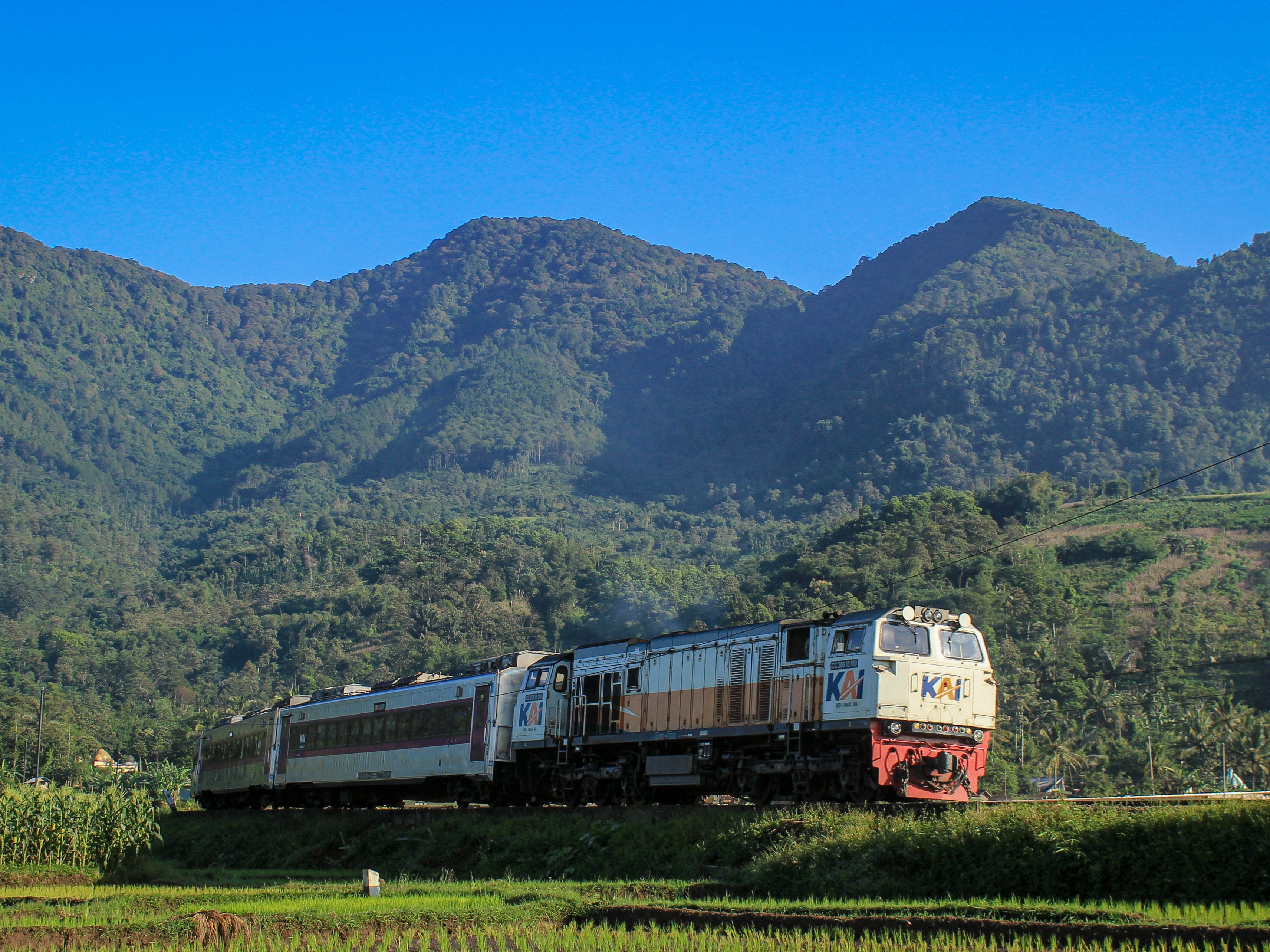 Kereta api Lodaya melintasi tiber Kadungora