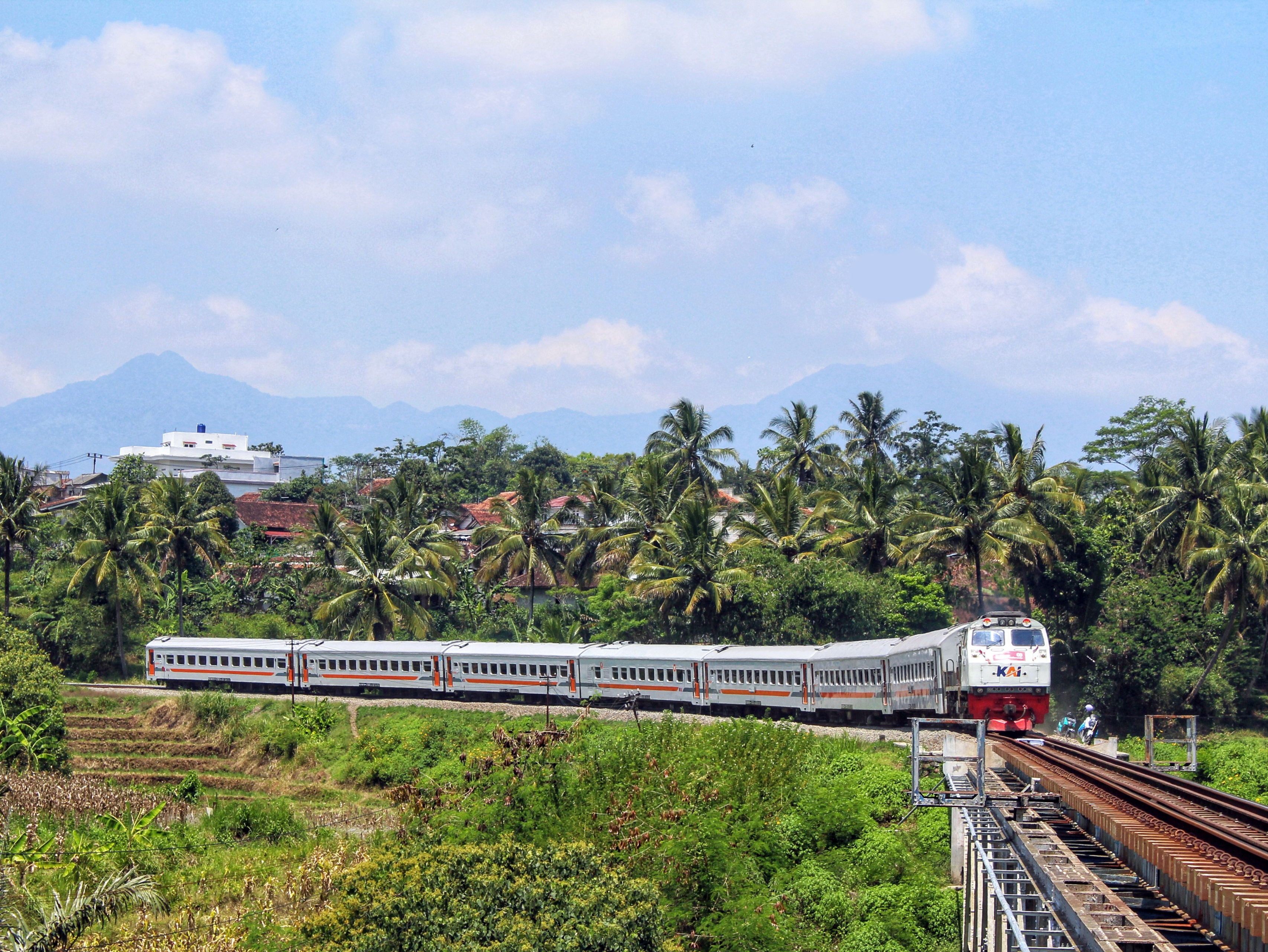 Kereta Api Serayu Pagi Persiapan Melintas di Atas Jembatan Leuwigoong
