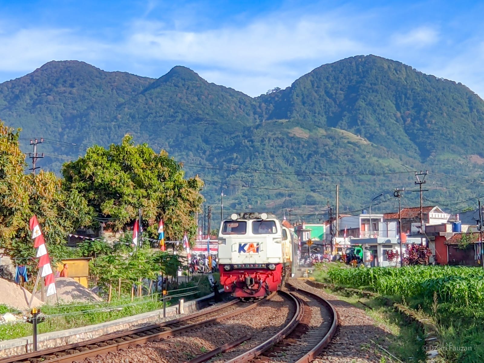 Kereta Lodaya dengan latar gunung mandalawangi.
